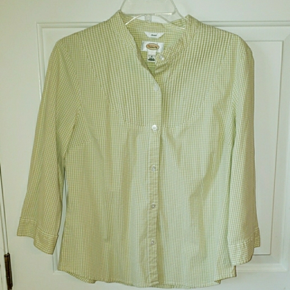 Talbots Yellowish-Green Checkered Stretch Button-down Shirt Size: M